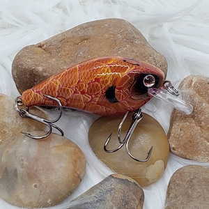 Raging Fire, custom painted bass fishing lure. Gifts for him.