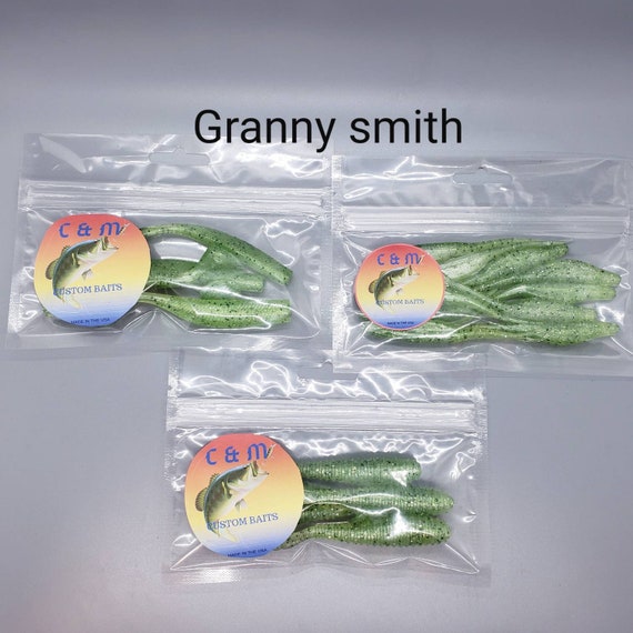 Soft Plastic Fishing Baits, Granny Smith Green. Artificial Saltwater  Fishing Worms. Twin Tail, Ripper, Swim Bait. Offshore Trout Fishing. 