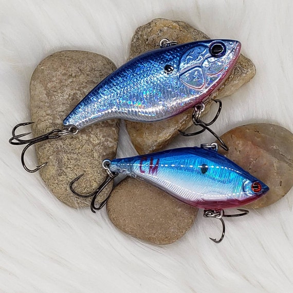 Lipless Holographic, Blue Shad Crank Bait. Bass Fishing, Custom