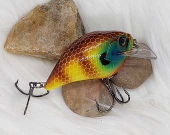 Chartreuse Bluegill custom crankbait. Choose your blank, deep diver, squarebill. Bass fishing, custom fishing tackle. Gift idea for men.