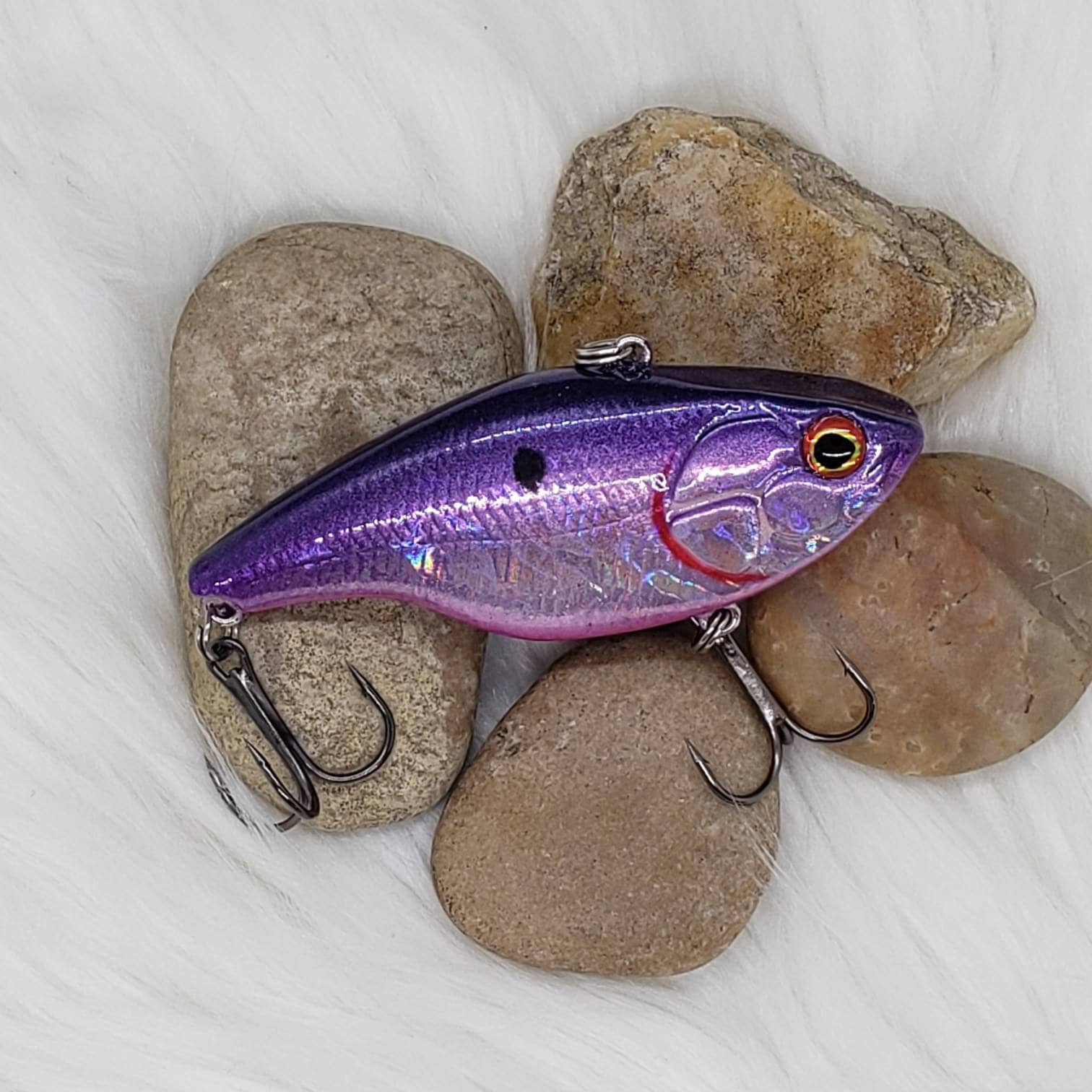 Purple Holographic Lipless Crankbait Custom Fishing Lure. Bass