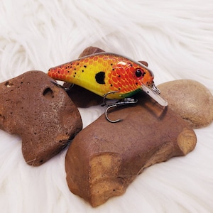 Bull Bream custom painted crankbait fishing lure. Bass fishing, custom lures. Gifts for him, dad gift, fishing gift.