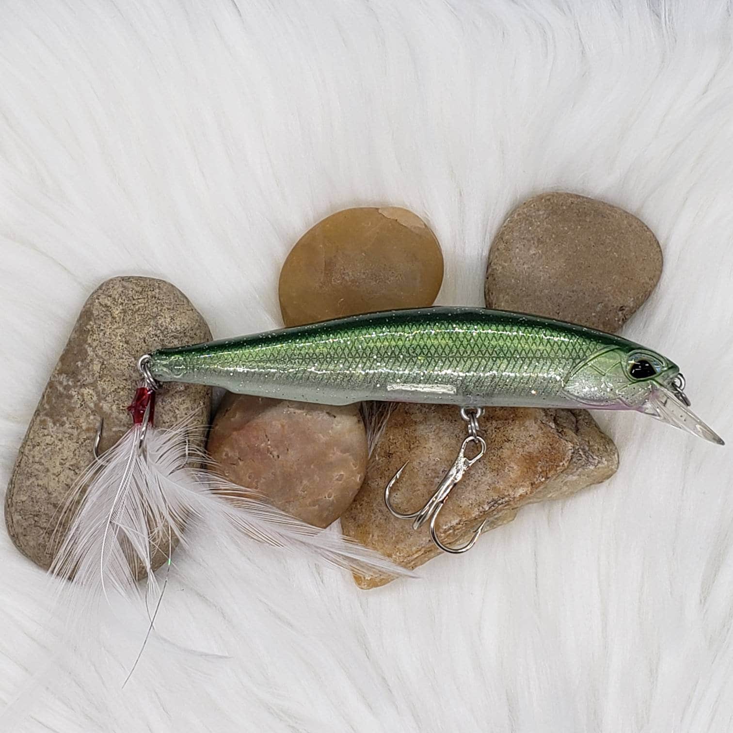 Suspending Jerk Bait, Clear Olive or Clear Shad Custom Painted Lure With  Hand Tied Feather Hook. Multiple Sizes 