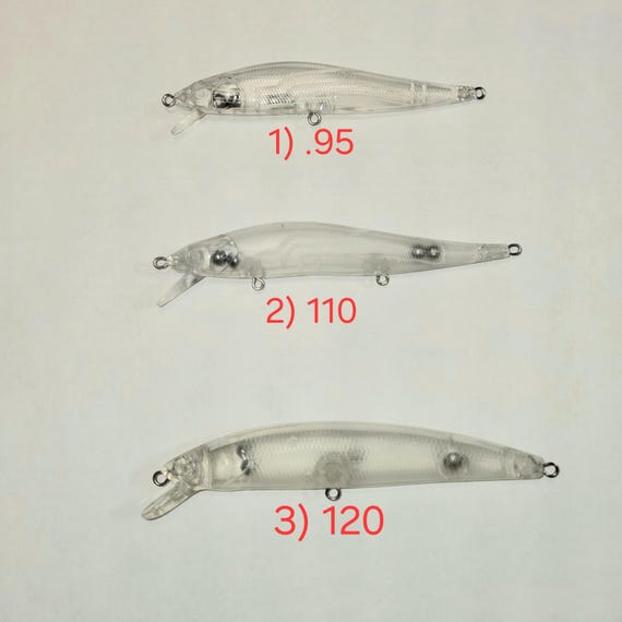 clear plastic fishing hooks Suspending Jerk Bait, Clear Pearl Shad custom painted lure with Hand tied  feather hook. Multiple sizes
