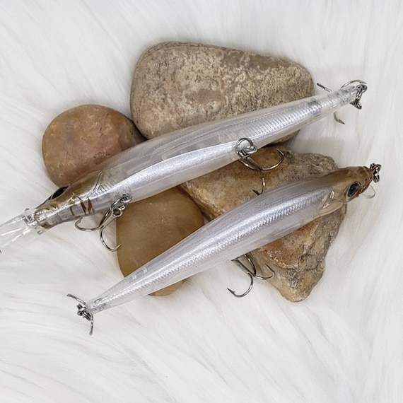 Clear French Shad Jerk Bait. Custom Fishing Lure, Bass Fishing