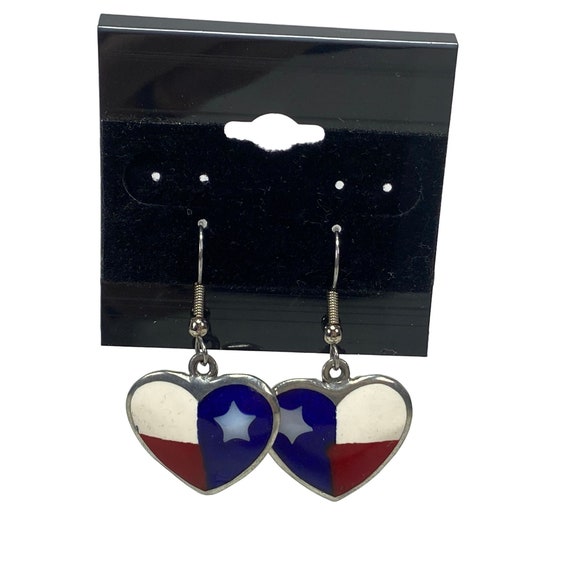 Texas Flag Color Heart Shape Silver Color Back Dro