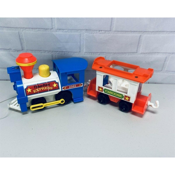 Fisher Price Express Train and Caboose Little People Toy 1986 2 PC Set