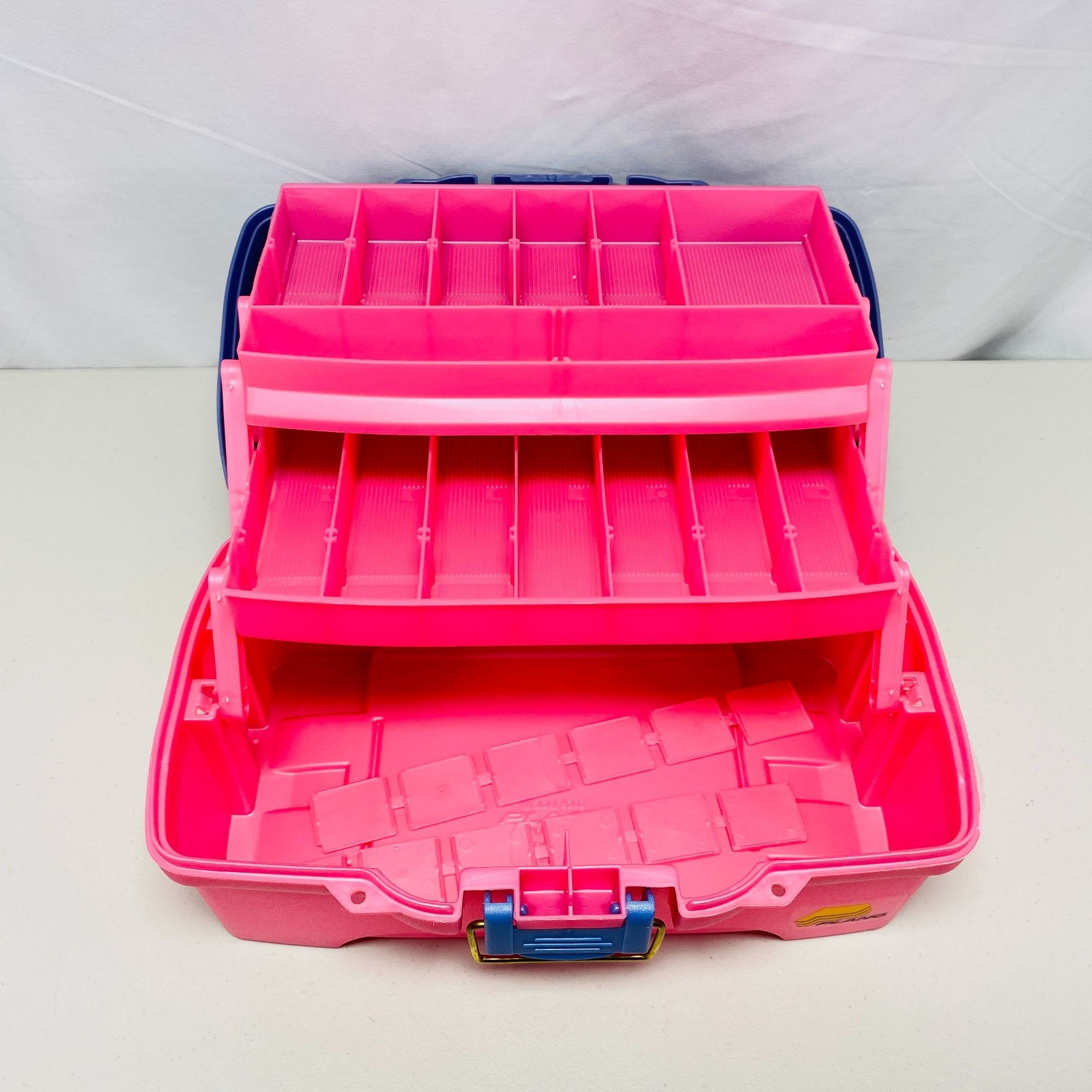 Plano Fishing Tackle Box Cosmetic Storage 2 Tier Trays Pink Purple
