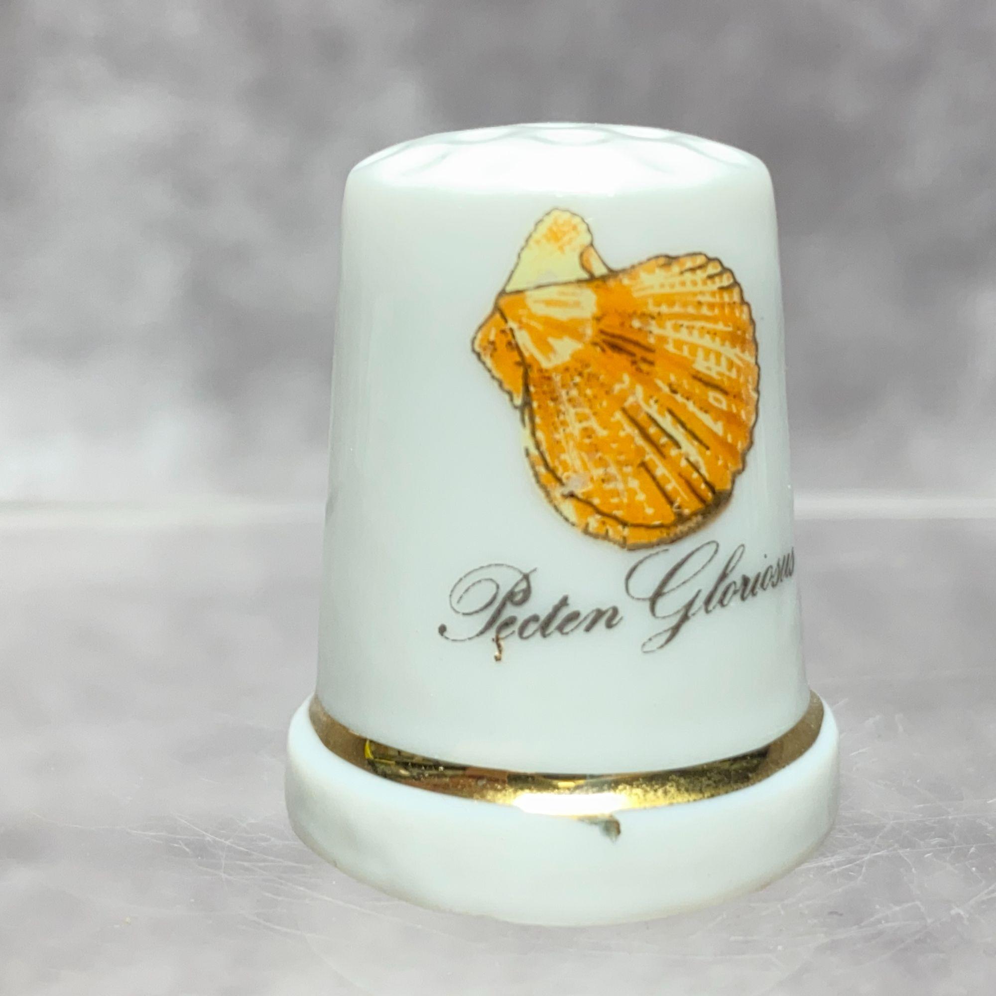 Porcelain Thimble Gold Trim & Scallop Shell Design Pecten Gloriosus by ...
