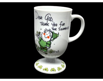 Enesco Shamrock Pedestal Mug Cup 1982 Dear God Irish St. Patrick's Day