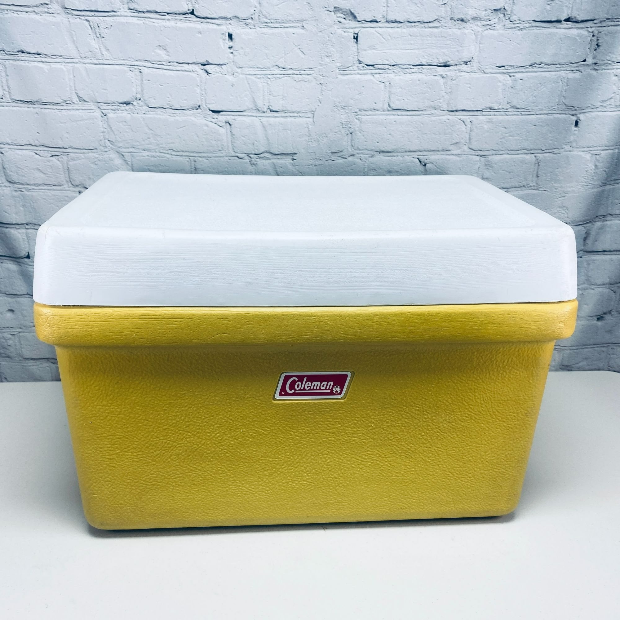 Vintage Coleman Ice Chest Cooler Yellow and White 1976 With Bottle