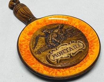Vintage Treasure Craft Montana Souvenir Wall Hanging Skillet Western Decor