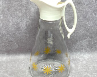 Vintage Log Cabin MCM Glass Syrup Dispenser Starburst Pattern 12oz