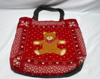 Western Style Teddy Bear Red Bandana Paisley Tote Shopping Bag