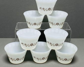 8 Termocrisa Dynaware Milk Glass Custard Ramekin Cups Brown Floral  Mexico