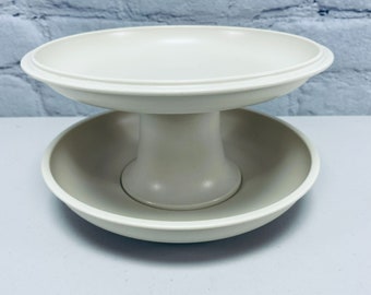 Tupperware Mini Pedestal Server Almond 2 PC 1731-6  1730-3 Small Cake Holder