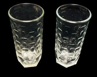 Vintage Crisa Set of 2 Glass Juice Drinkware Tumblers Pebbled Pattern 8oz