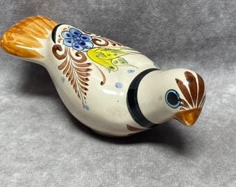 花柄デザインの手描き陶器製鳥の置物 – メキシコ製、アーティスト 
