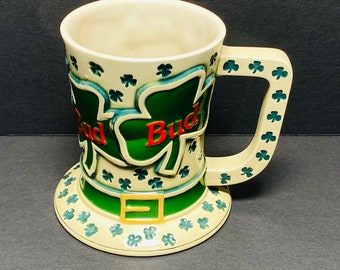 Vintage Budweiser St. Patrick&#39;s Day Tip O&#39; The Hat Beer Mug Stein 1995 Shamrocks