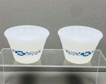 Termocrisa 5 Oz Vintage Milk Glass Custard Ramekin Cups Blue Floral  Set Of 2
