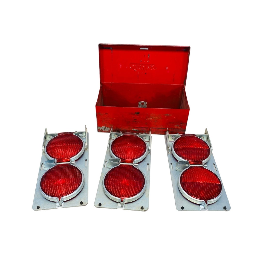 Vintage Anthes Roadside Auto Emergency 3 Red Reflector Lenses in Metal ...