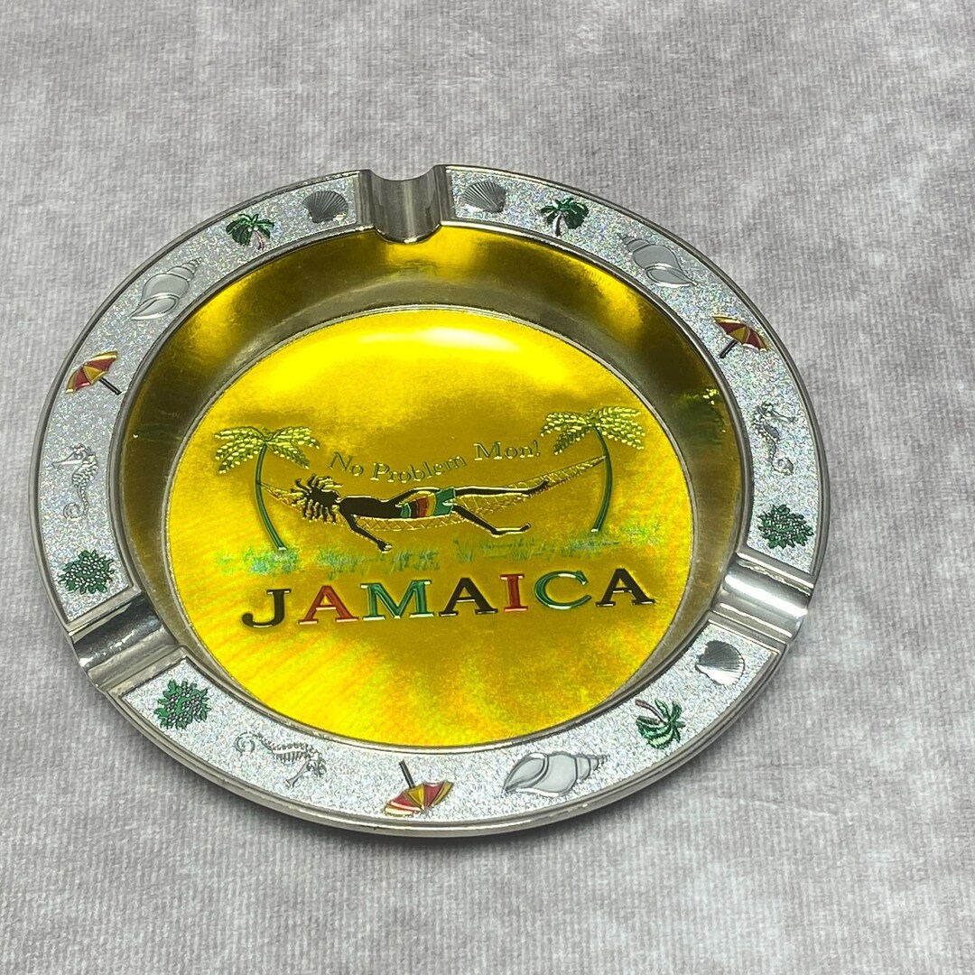 Jamaica no Problem Mon Ashtray Metallic Silver & Yellow Island Vibes - Etsy