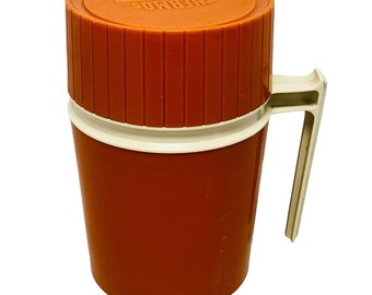 Vintage Thermos 10oz Insulated Hot or Cold Food Cup Orange King Seely Model 7002