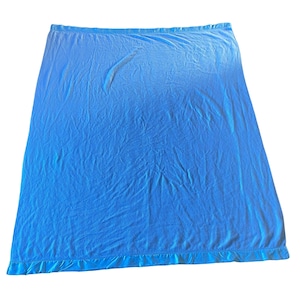 Vintage Stevens-Utica Light Blue Blanket USA Made Satin Feel Trim 83 X 67.5 IN