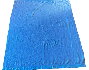 Vintage Stevens-Utica Light Blue Blanket USA Made Satin Feel Trim 83 X 67.5 IN