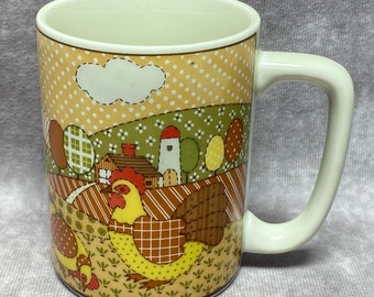 Vintage Otagiri Farmhouse Mug Colorful Chicken Cow and Goose Design 10 oz Retro