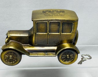 Olympia State Bank Bronze Model T Car Coin Bank With Key Banthrico Inc  Vintage