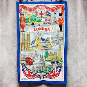 Vintage London Souvenir Tea Towel 100% Cotton Sights Of Britain