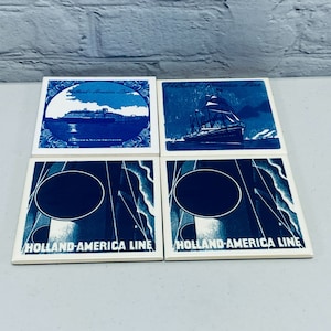Holland America Line Cruise Ship 4 Square Tile Ceramic Drink Coasters Set C