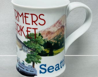 Seattle Souvenir Mug Rosanna Farmers Market Emerald City Theme 12oz Ceramic
