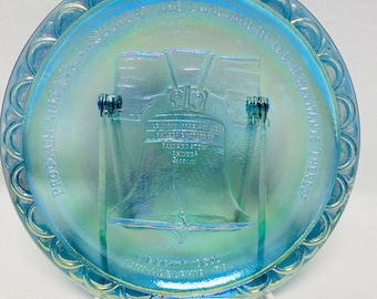 Indiana Carnival Blue Glass 8" Liberty Bell Bicentennial Plate USA