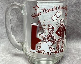 Hazel Atlas Big Top PB Glass "Silver Threads Among The Gold" Song Lyrics Mug
