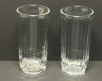 Vintage Crisa Clear Glass Juice Tumblers Set of 2 Vertical Lines Pattern