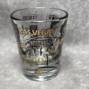 Las Vegas Souvenir Shot Glass With Gold & Black Vintage Casino Design