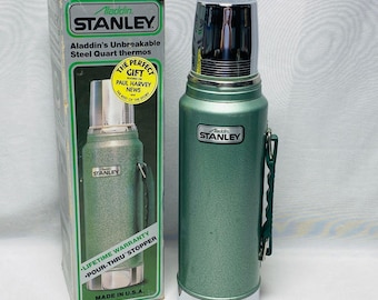 Aladdin Stanley Unbreakable Steel Quart Thermos Green Vintage USA Made With Box