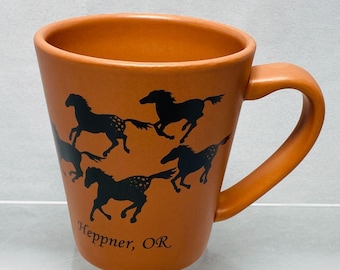 Heppner OR Terracotta Ceramic Mug With Horse Silhouettes TM Eagle Logo 12 oz
