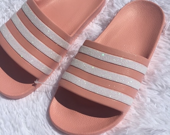 adidas pink glitter slides