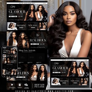 May include: Website homepage for a hair extensions company called "Wangy Glamour". The website features images of women with long, flowing hair, and text that says "Shop Now Pay Later".