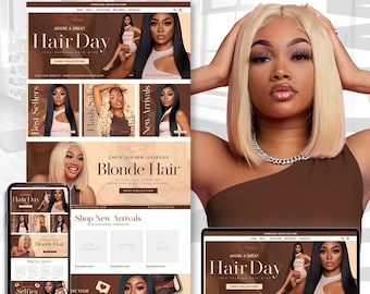 Hair Website Design, Lace Wig Website, Hair Extensions Website, Hair Branding, Hair Stylist Website,  Hair Store, Premade Shopify Website