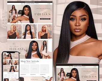 Clothing Website Design, Hair Extensions Website, Fashion Website Design, Premade Clothing Website Template, Website Banners, Shopify Theme