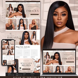 Clothing Website Design, Hair Extensions Website, Fashion Website Design, Premade Clothing Website Template, Website Banners, Shopify Theme