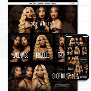 Hair Website Design, Hair Website Template, Lace Wig Website, Hair Extensions Website, Hair Branding, Hair Banners, Hair Canva Website