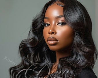 Lace Frontal Hair Model Stock Photo, Black Woman (Instant Download)