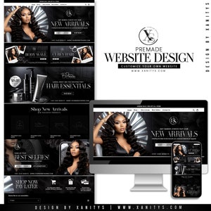 May include: Website design for a hair extension business. The website features a black and white color scheme with images of women wearing hair extensions. The website also includes a call to action to shop now and pay later.