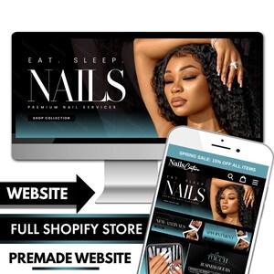 Blue-themed Shopify Store Website Design for a nail business type. Includes 4 website banners  including a We Love Selfies banner towards the bottom to promote your social media.