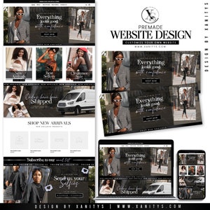 Clothing Website design for the Shopify platform. Shopify Theme for clothing Websites and businesses. Black and silver-themed website design with African American women model photos included.